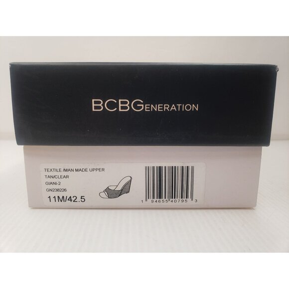 BCBGeneration Giani-2 Rhinestone Slip-On Wedge Sandal Tan-Clear Womens Size 11M - Picture 9 of 9